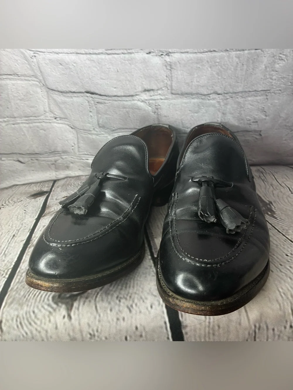 Vtg Allen Edmonds Old Money Ivy League Black Leather Tassel Preppy Loafers 8C